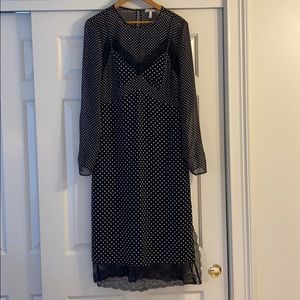Polka dot long sleeve dress with lace cami details